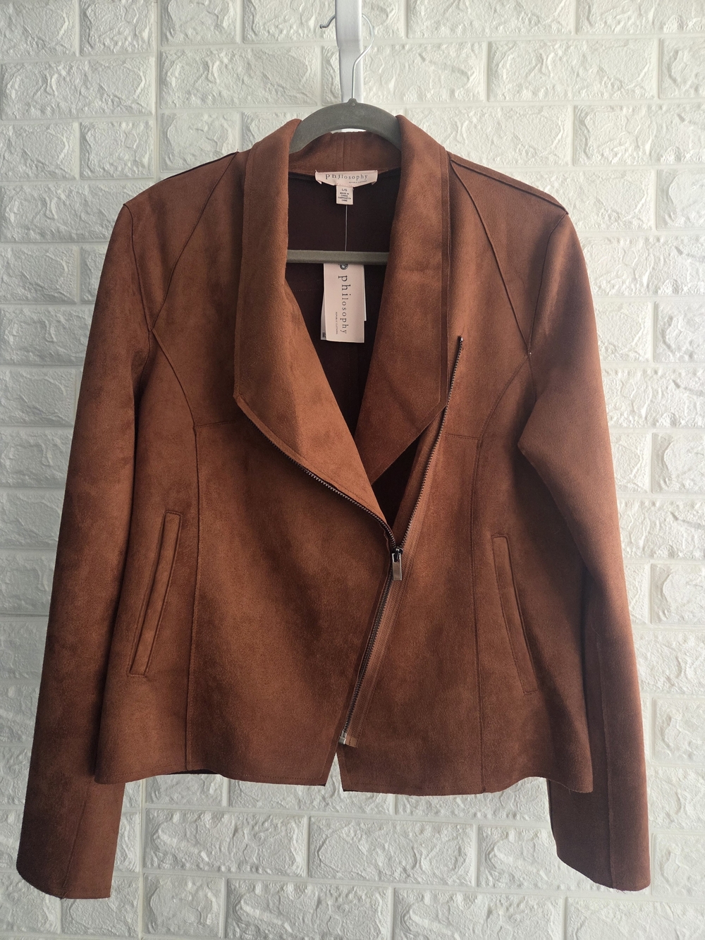 NWT - Philosophy Women's Rust Brown Faux Suede Moto Jacket